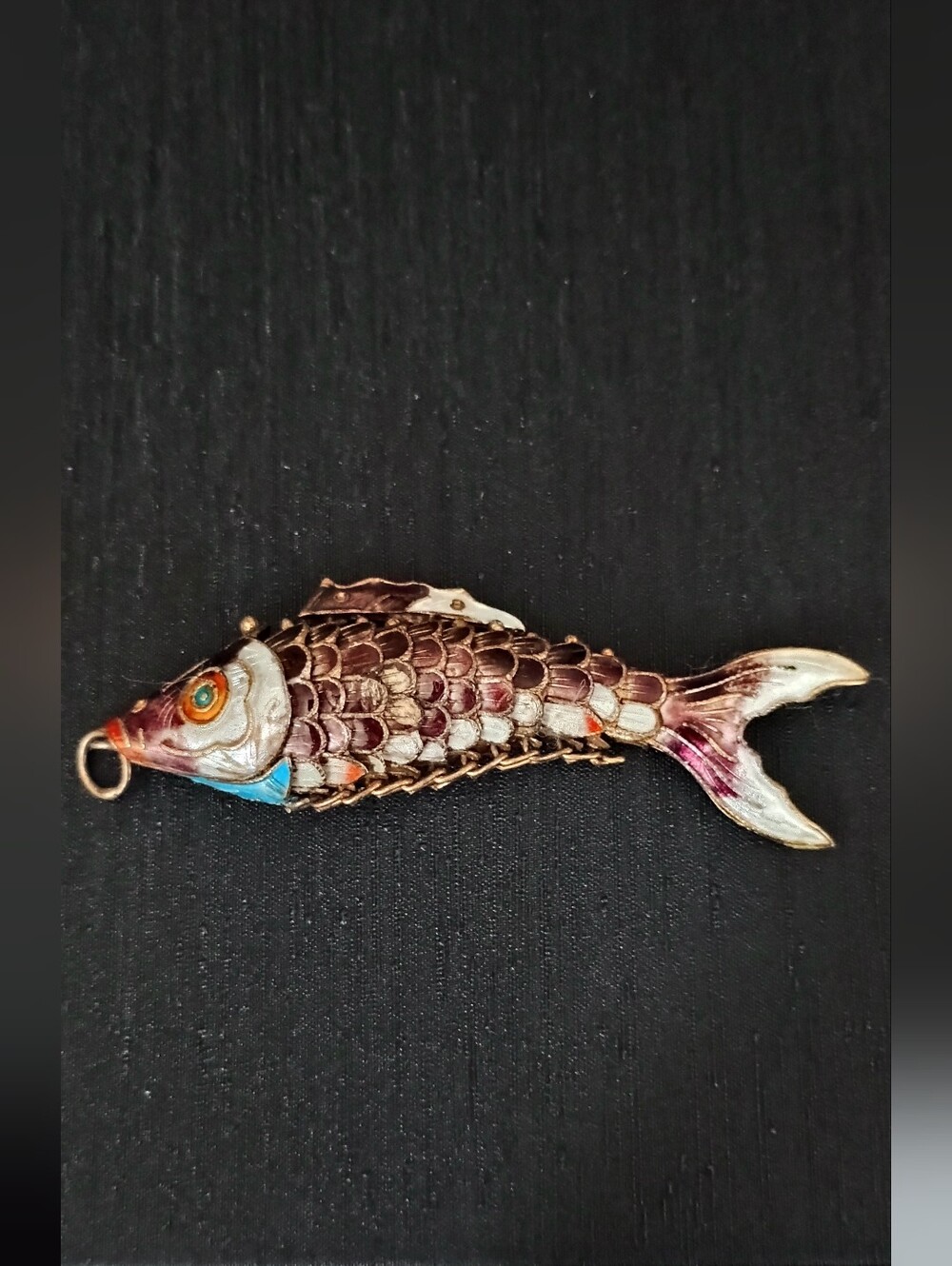 Vintage Articulated  Enamel Fish Pendant - Multicolor